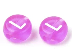 200 perles rondes en plastique transparent - lettres alphabet - rose fuschia - 7 mm