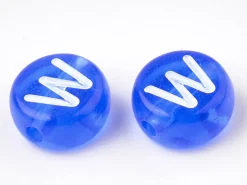 200 perles rondes en plastique - lettres alphabet - bleu roi transparent - 7 mm