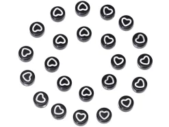 20 perles rondes en plastique - cœurs - noir et blanc