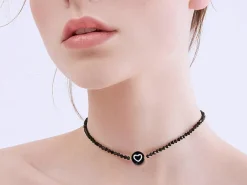 20 perles rondes en plastique - cœurs - noir et blanc