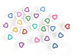 20 perles rondes en plastique - coeur - multicolore