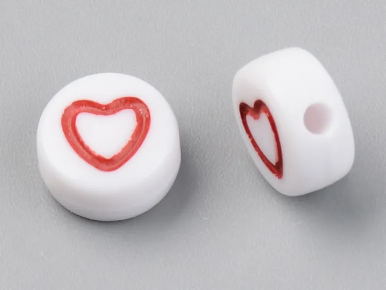 20 perles rondes en plastique - coeur - multicolore