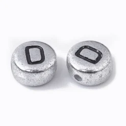 200 perles rondes en plastique - lettres alphabet - argenté et noir