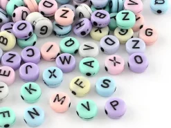 200 perles rondes en plastique - lettres alphabet - couleurs pastel