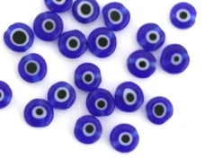 20 perles rondes en verre - œil porte bonheur - bleu roi - 6 mm