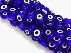 20 perles rondes en verre - œil porte bonheur - bleu roi - 6 mm