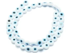 20 perles rondes en verre - œil porte bonheur - blanc - 6 mm