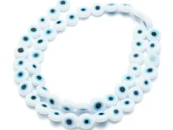 20 perles rondes en verre - œil porte bonheur - blanc - 8 mm