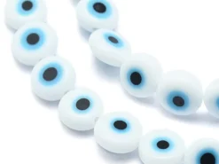 20 perles rondes en verre - œil porte bonheur - blanc - 8 mm