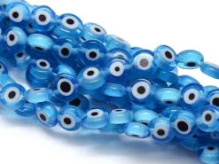 20 perles rondes en verre - œil porte bonheur - bleu turquoise - 6 mm