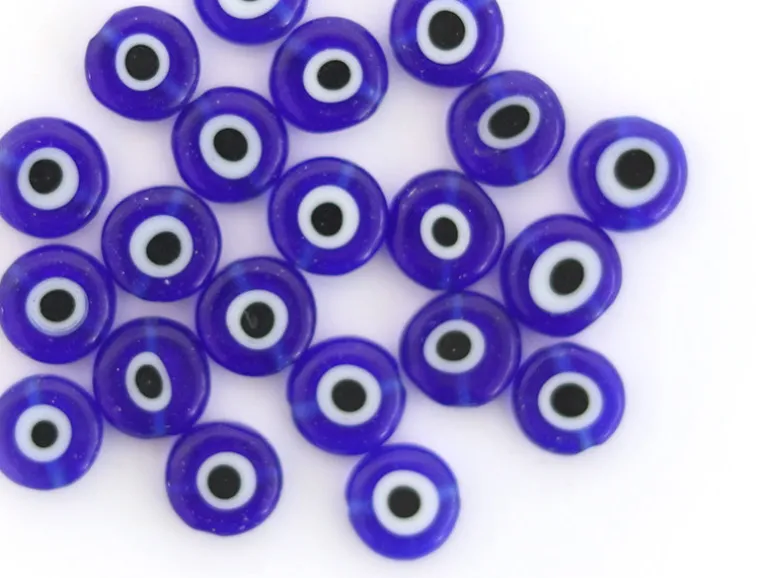 20 perles rondes en verre - œil porte bonheur - bleu roi - 8 mm