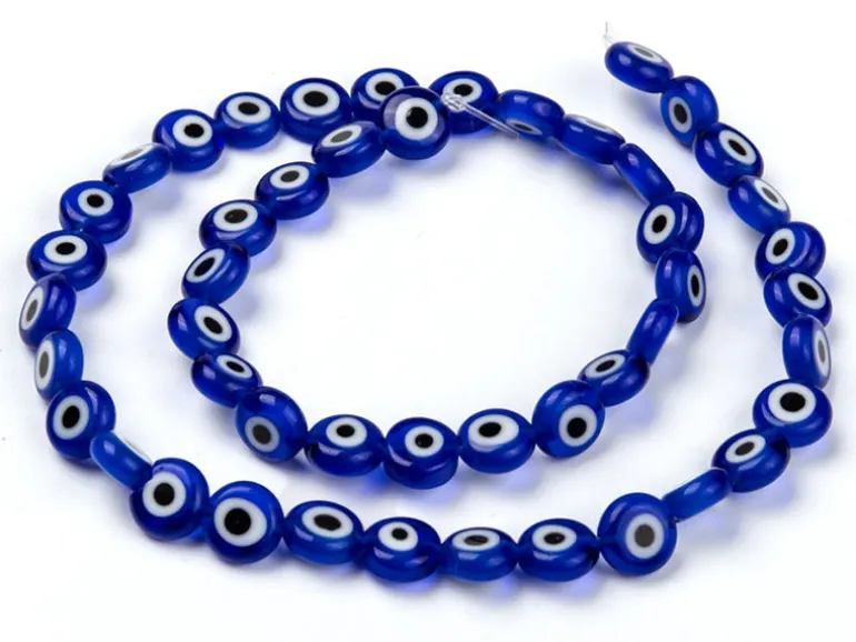 20 perles rondes en verre - œil porte bonheur - bleu roi - 8 mm