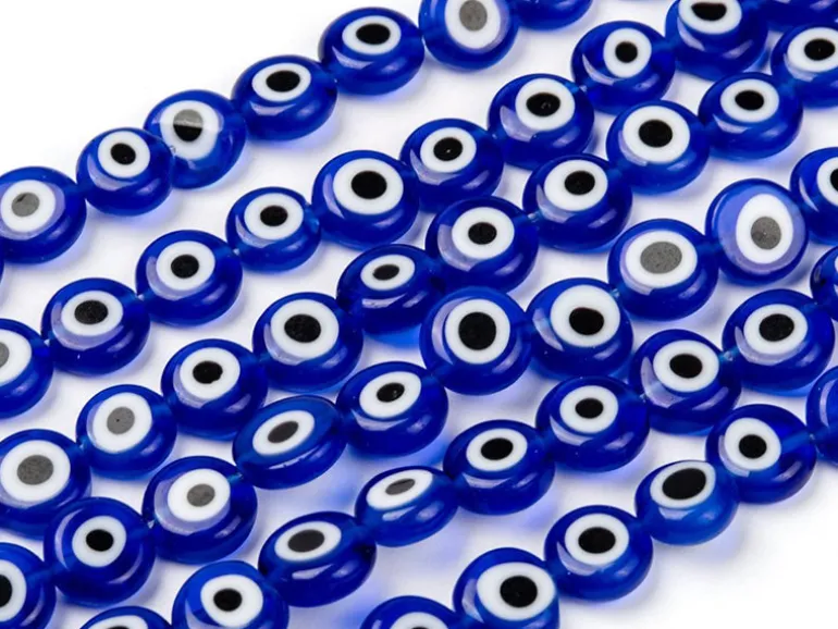 20 perles rondes en verre - œil porte bonheur - bleu roi - 8 mm