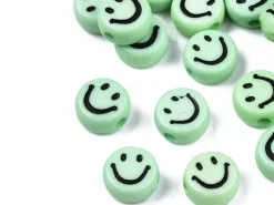 20 perles smiley en acrylique opaque - Vert