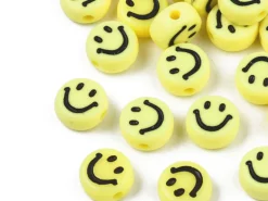 20 perles sourire en acrylique opaque - Jaune
