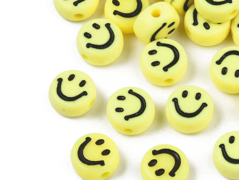 20 perles sourire en acrylique opaque - Jaune