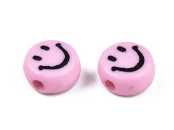 20 perles sourire en acrylique opaque - Rose