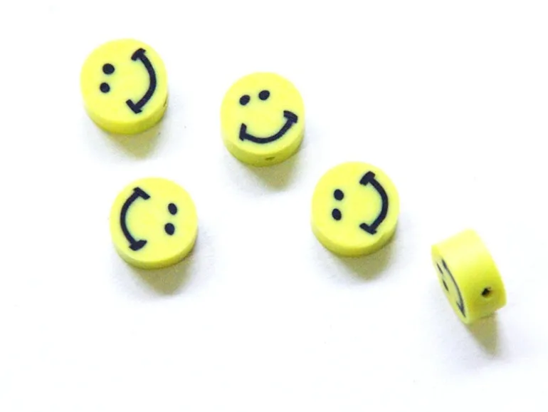 20 perles sourire en pâte polymère - 5 mm - jaune