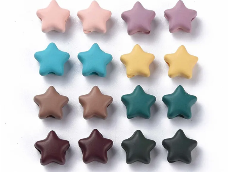 20 perles étoiles acryliques - Couleurs mattes - 9 mm