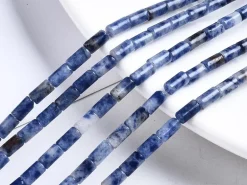 20 perles tube/colonne en jaspe bleu - 6 x 3 mm