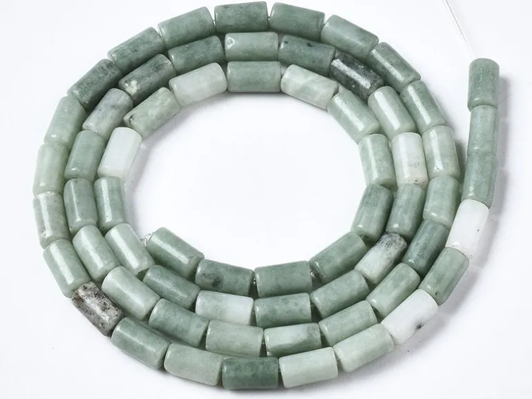 20 perles tube/colonne en pierre naturelle vert d'eau - 6 x 3 mm