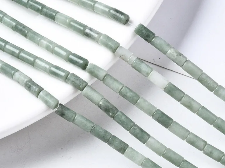 20 perles tube/colonne en pierre naturelle vert d'eau - 6 x 3 mm