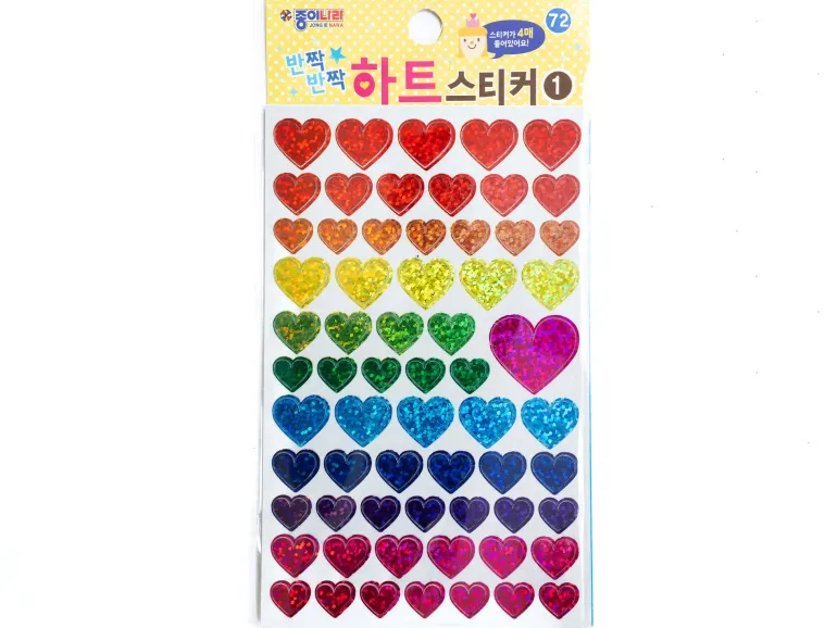 4 planches de stickers - cœurs ronds holographiques arc-en-ciel