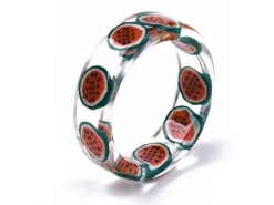 Bague en résine époxy transparente - Pastèque