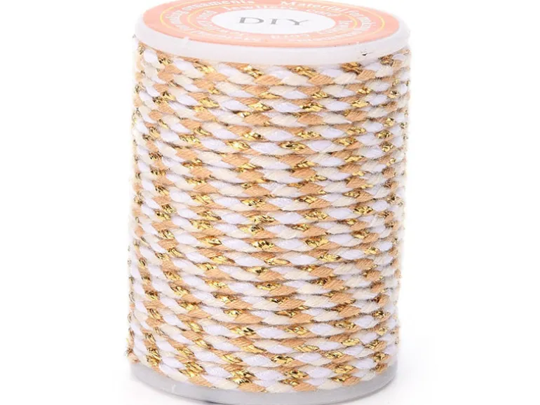 Bobine de 4 m de cordon en coton tressé - Blanc, beige, rose et doré