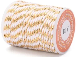 Bobine de 4 m de cordon en coton tressé - Blanc, beige, rose et doré