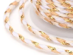 Bobine de 4 m de cordon en coton tressé - Blanc, beige, rose et doré