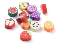 Boite de 12 compartiments de perles fruits en pâte polymère - Multicolore