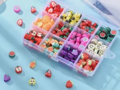 Boite de 12 compartiments de perles fruits en pâte polymère - Multicolore