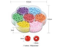 Boite de 7 couleurs de grosses perles de rocailles - 4 mm