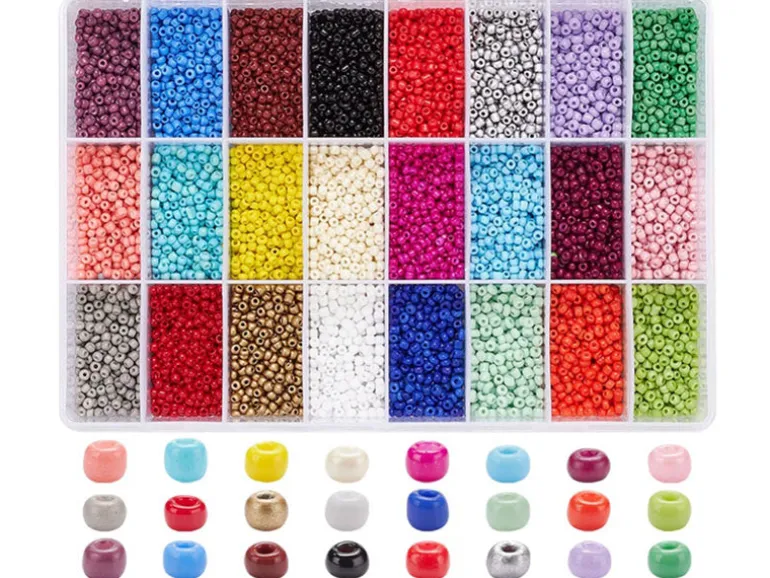 Boite de 24 couleurs de perles de rocailles rondes - 8/0 soit environ 3 mm de diam.