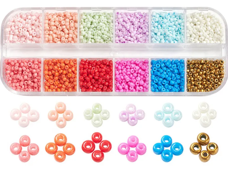 Boite de 12 couleurs estivales de perles de rocailles rondes - 2mm - 3000 pcs environ