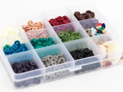 Boite de 11 couleurs naturelles de perles heishi 6 mm + accessoires