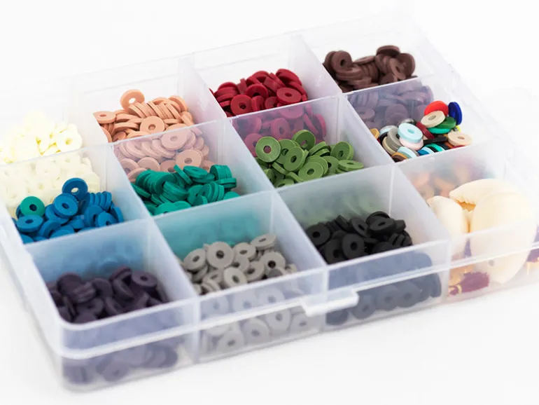 Boite de 11 couleurs naturelles de perles heishi 6 mm + accessoires
