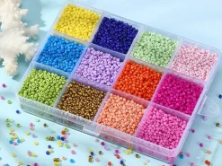 Boite de 12 couleurs pop de perles de rocailles rondes 12/0 - 2 mm - 15000 pcs