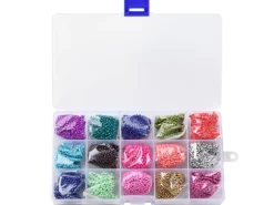 Boite de 15 couleurs variées de perles de rocailles rondes 12/0 - 2mm env.