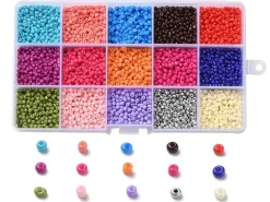 Boite de 15 couleurs variées de perles de rocailles rondes 8/0 - 3mm env.