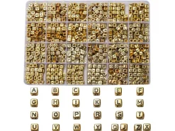 Boite de 934 perles lettres alphabet carrées - dorées