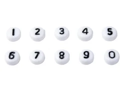Boite de 720 perles rondes en plastique - chiffres - noir et blanc