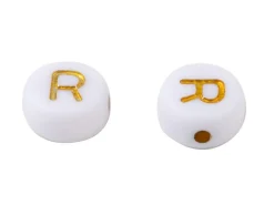 Boite de 1898 perles rondes en plastique - lettres alphabet - dorées