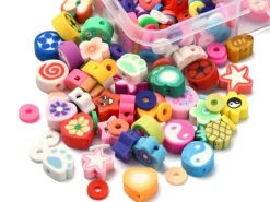 Boite de 15 styles de perles en pâte polymère - Multicolore