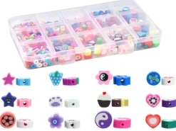 Boite de 15 styles de perles en pâte polymère - Multicolore