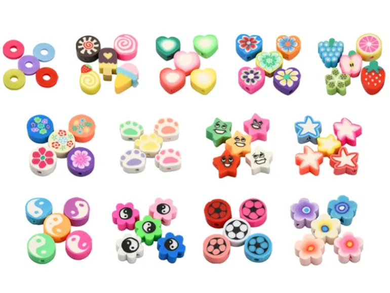 Boite de 15 styles de perles en pâte polymère - Multicolore