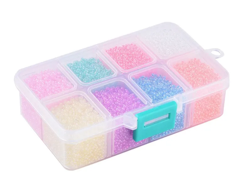 Boite de perles 8 couleurs acidulées transparentes
