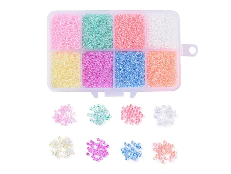 Boite de perles 8 couleurs acidulées transparentes