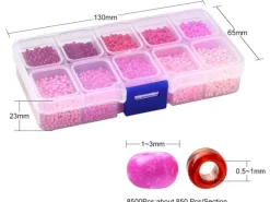 Boite de perles de rocailles - 10 Nuances Roses - 2,5mm - 8500 pcs